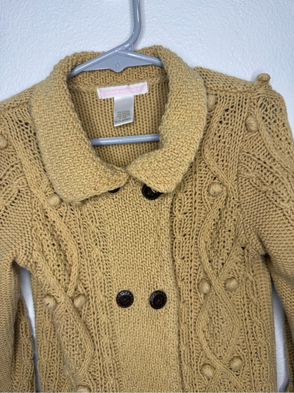 Janie and Jack Mustard Cable-Knit Double-Breasted Pea Coat - Picture 3 of 3